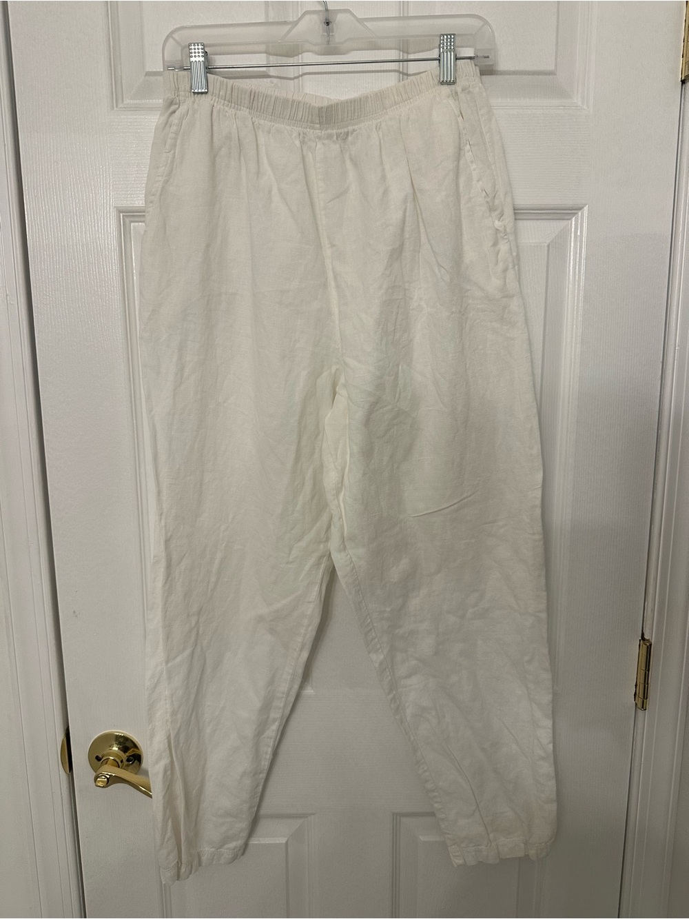 Mens White Elastic Waist Casual Pants